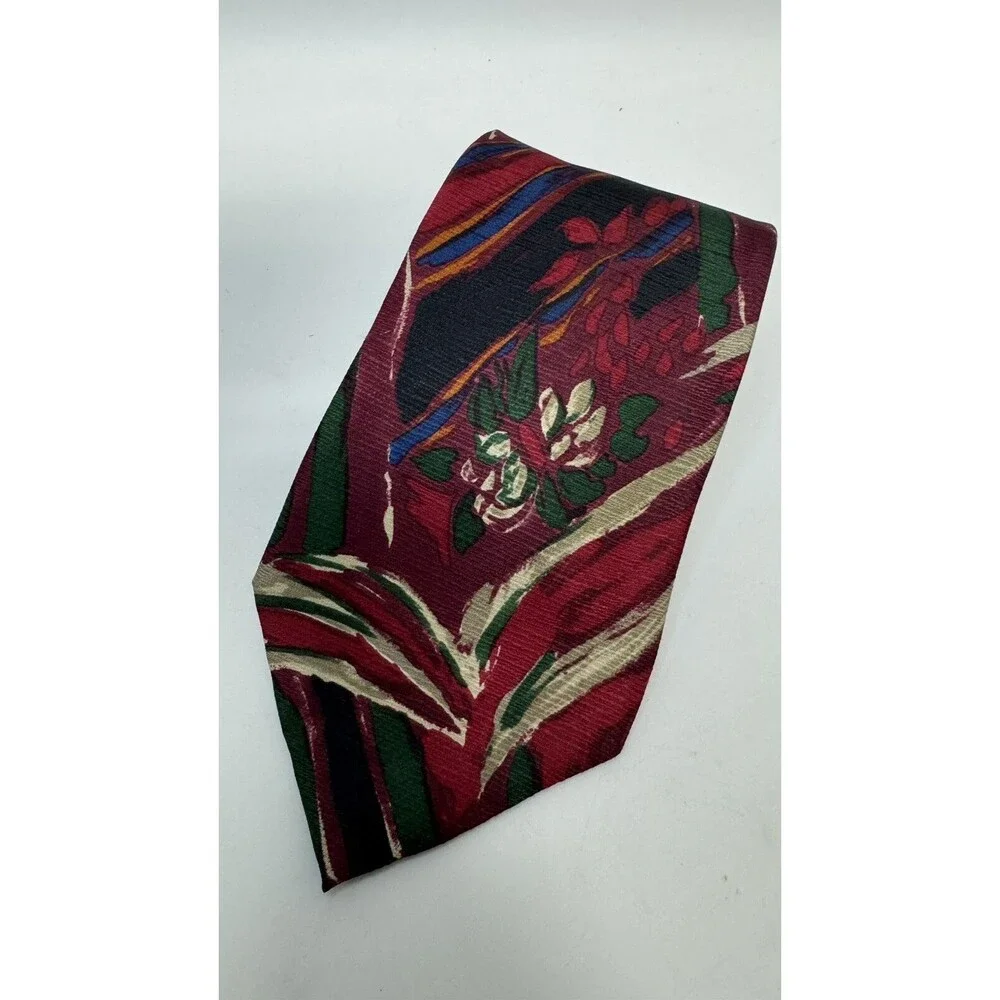 Ermenegildo Zegna 100% Silk Tie Red Maroon Floral